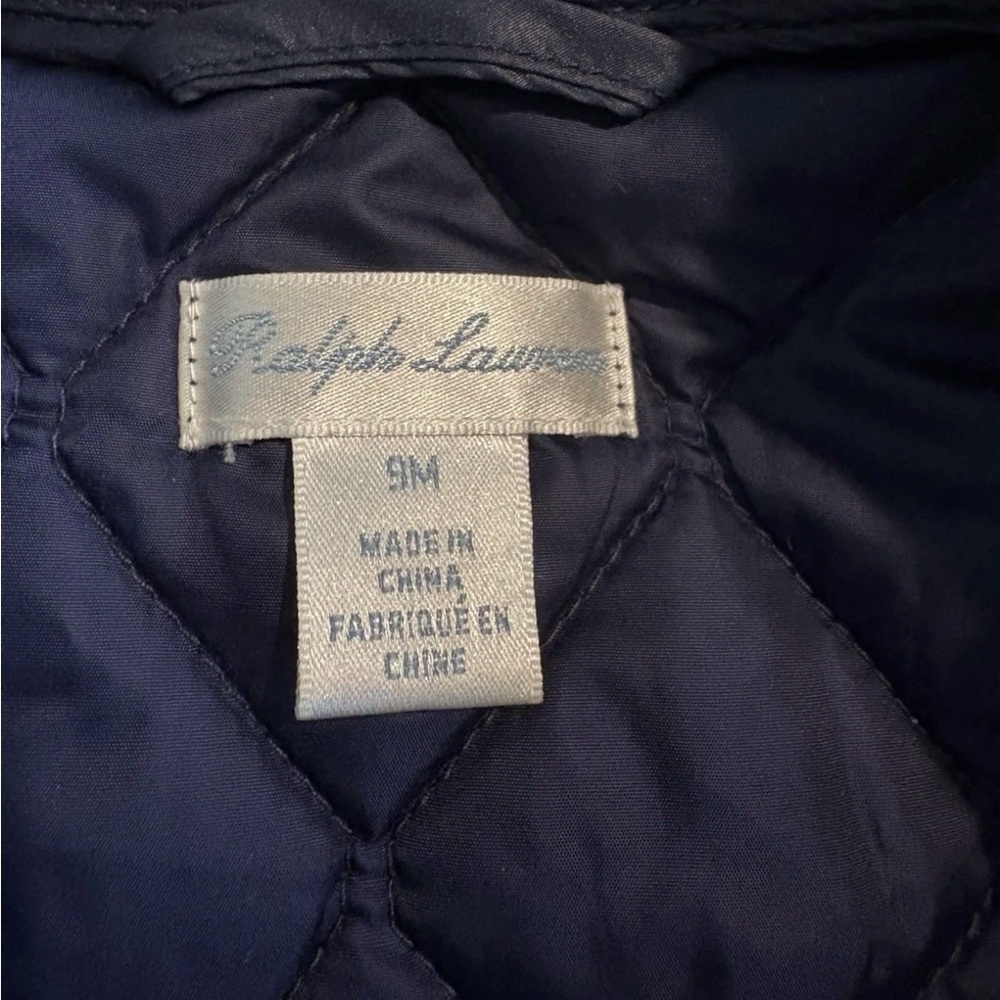 Polo Ralph Lauren Navy Blue Quilted Jacket Red Pony Logo Baby Child Size 9 Mo - Picture 4 of 5